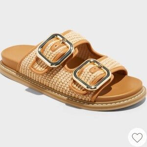 Tan Woven Slide Sandals Universal Thread Collin 8.5 8 1/2 Two Band Shoes Spring